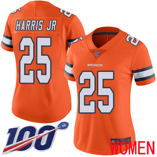 Women Denver Broncos 25 Chris Harris Jr Limited Orange Rush Vapor Untouchable 100th Season Football NFL Jersey